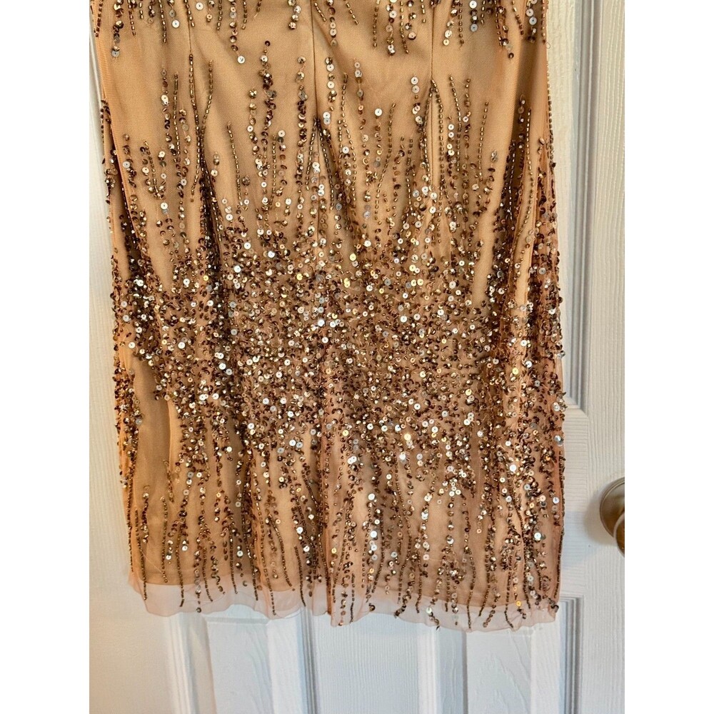 Adrianna Papell Sz 10 NWT Rose Gold Beaded Sequin Cocktail Dress Gatsby Art Deco - Picture 7 of 7